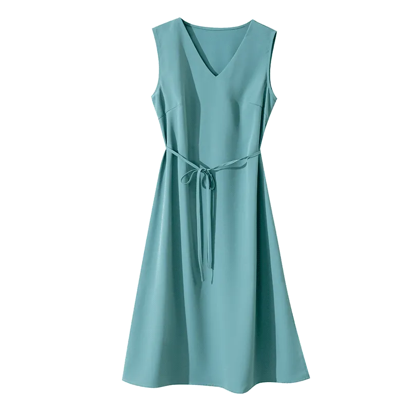 French Style Slim-Fit Sleeveless Solid Dress