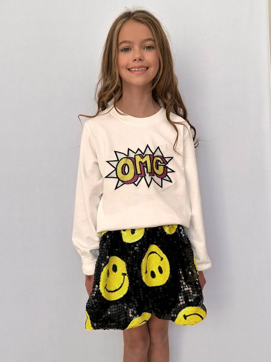 Girls Skirt |Don’t Worry Be Happy Sequin Skirt | Lola and The Boys