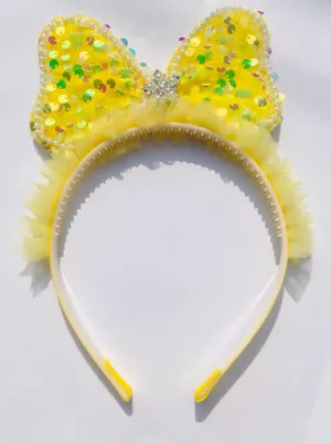 Girls yellow bow sequin hair band