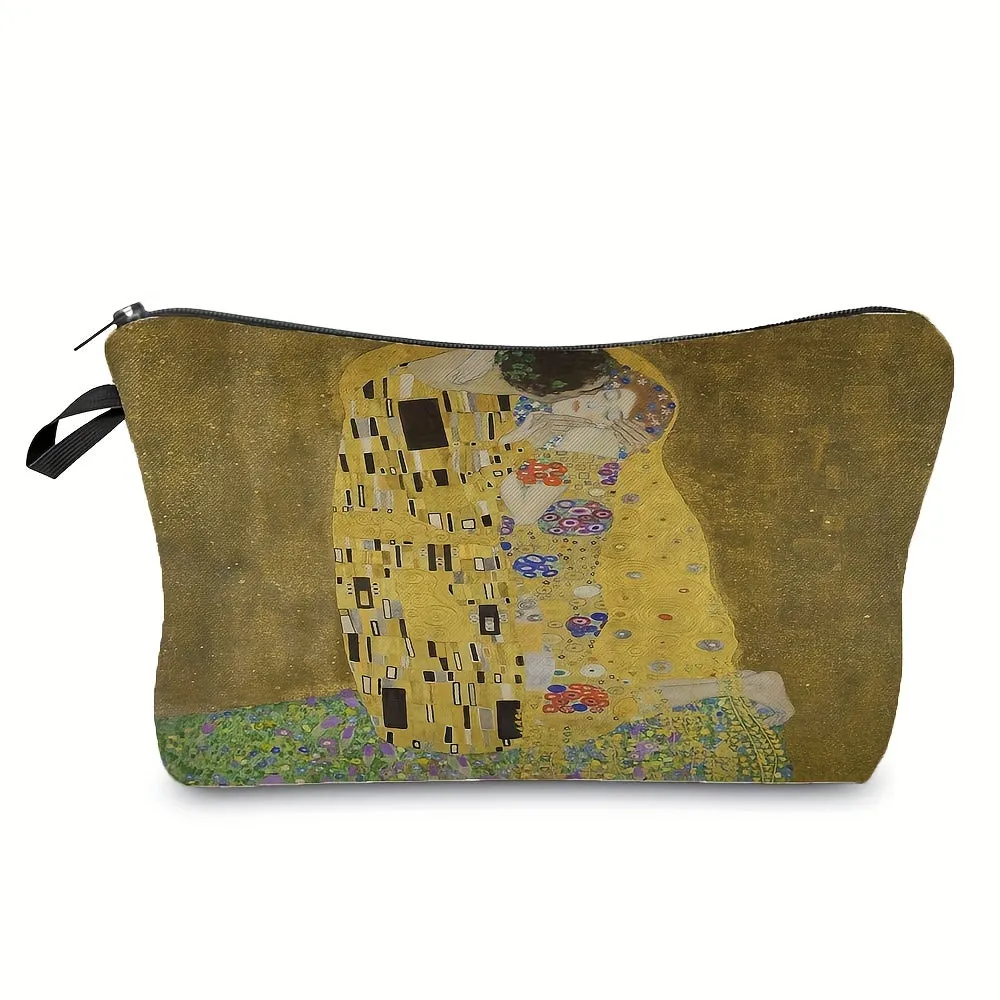 Golden Oil Painting Print Travel Toiletry Cosmetic Bag