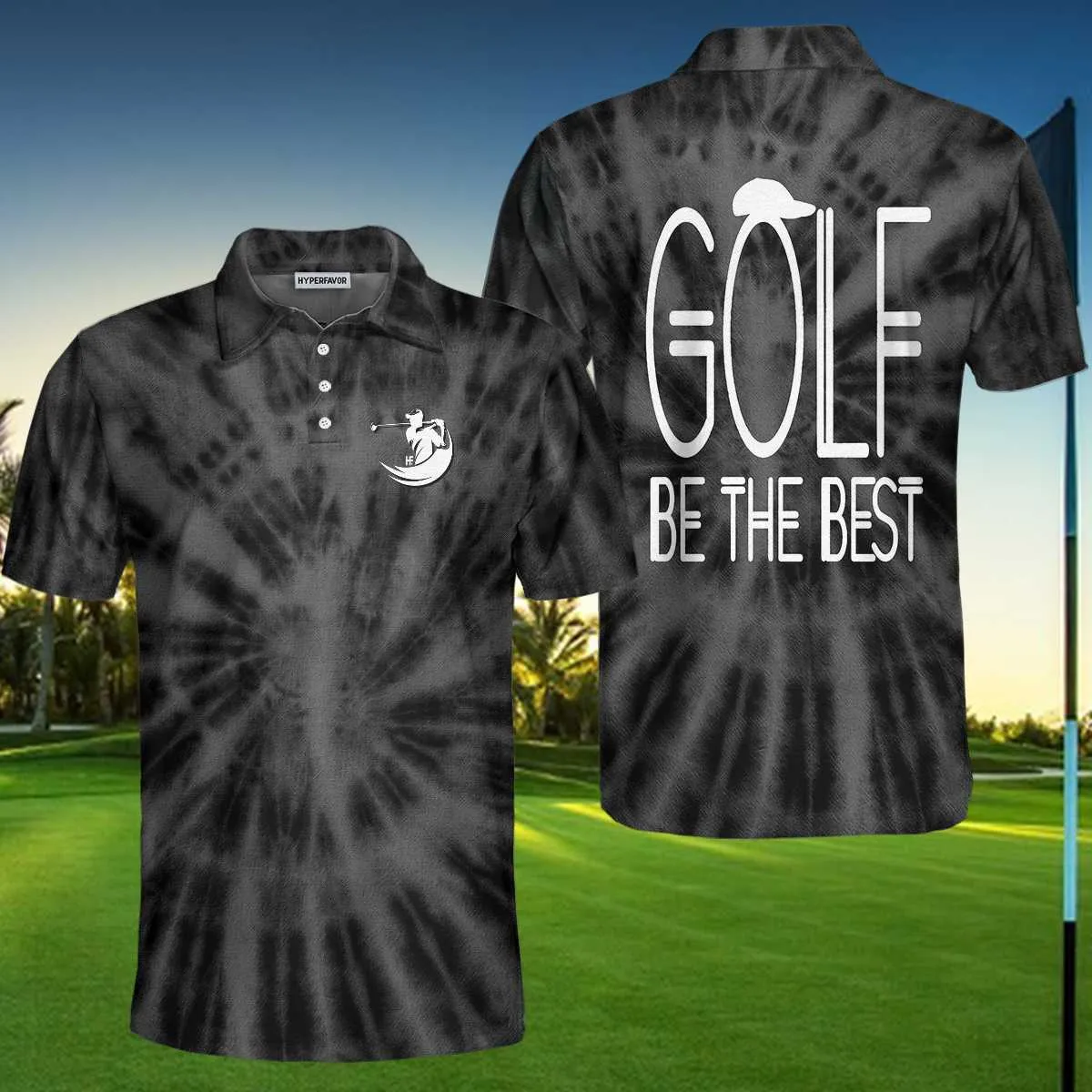 Golf Be The Best Golf Polo Shirt, Black Tie Dye Golf Shirt For Men Coolspod