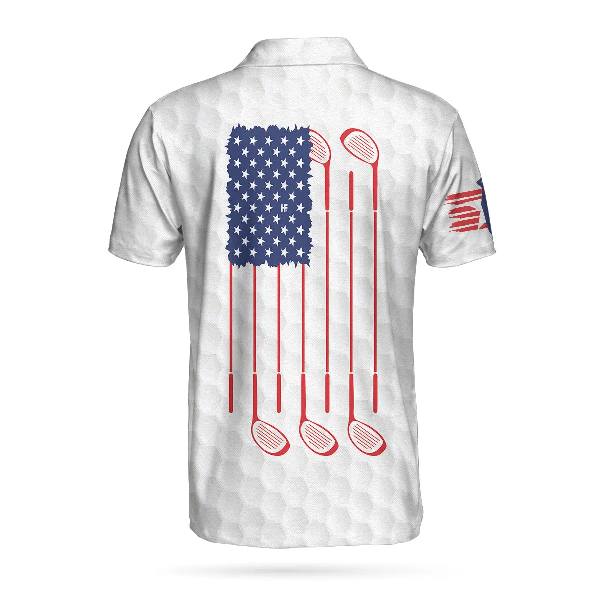 Golf Skull American Flag Short Sleeve Polo Shirt, White Golf Pattern Polo Shirt, Patriotic Golf Shirt For Men Coolspod