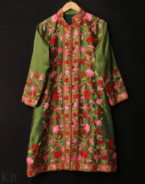 Henna Green Aari Embroidered Silk Jacket