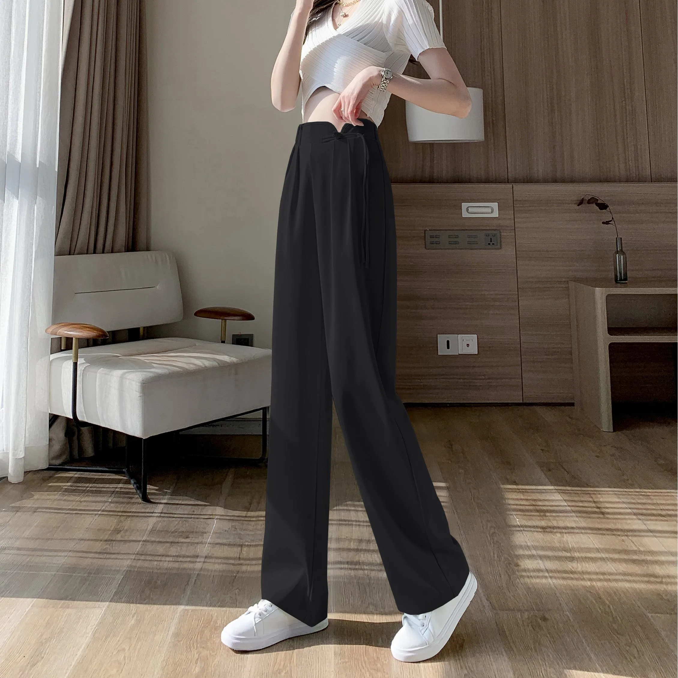 High-Waisted Niche Straight Leg Floor-Length Thin Design Pants