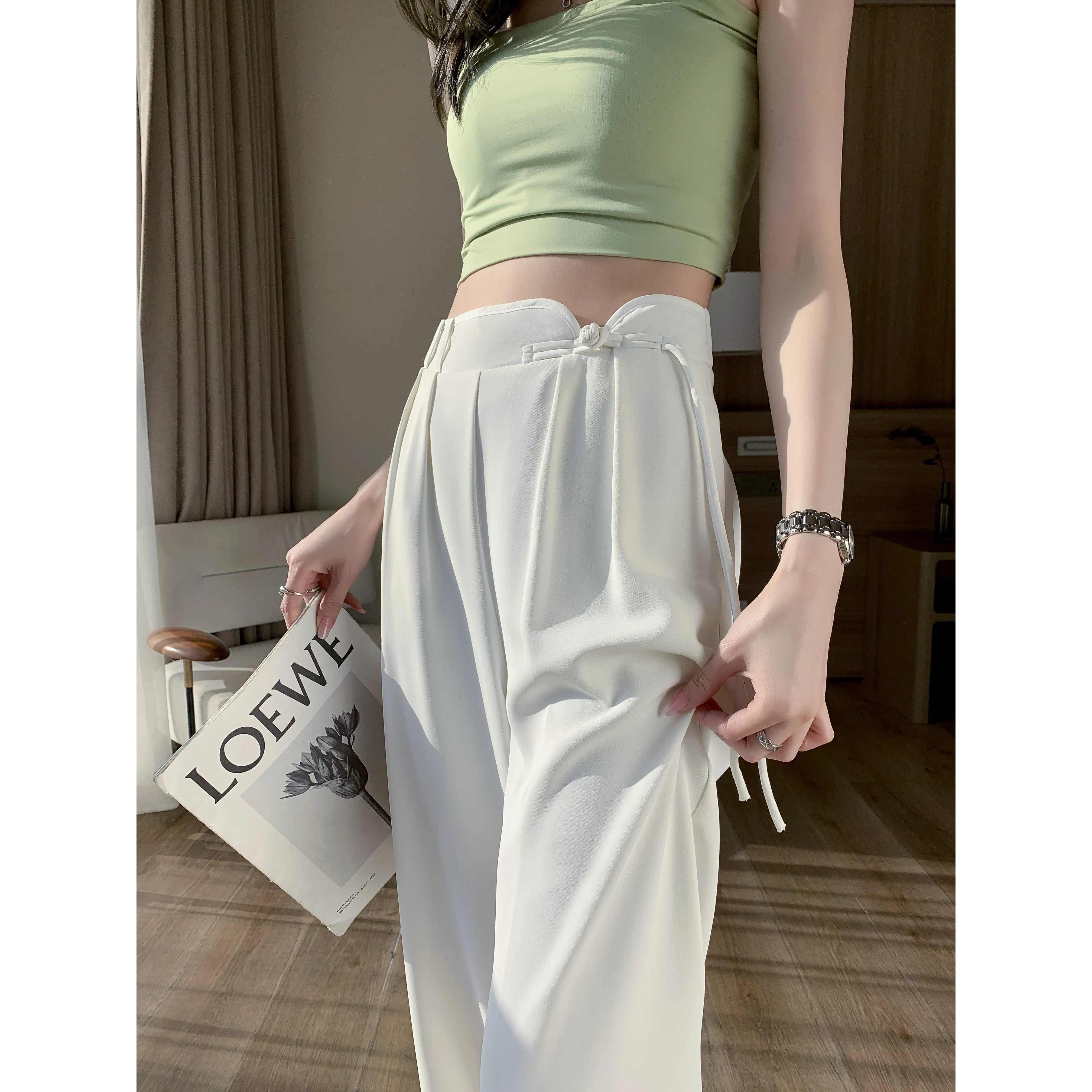 High-Waisted Niche Straight Leg Floor-Length Thin Design Pants