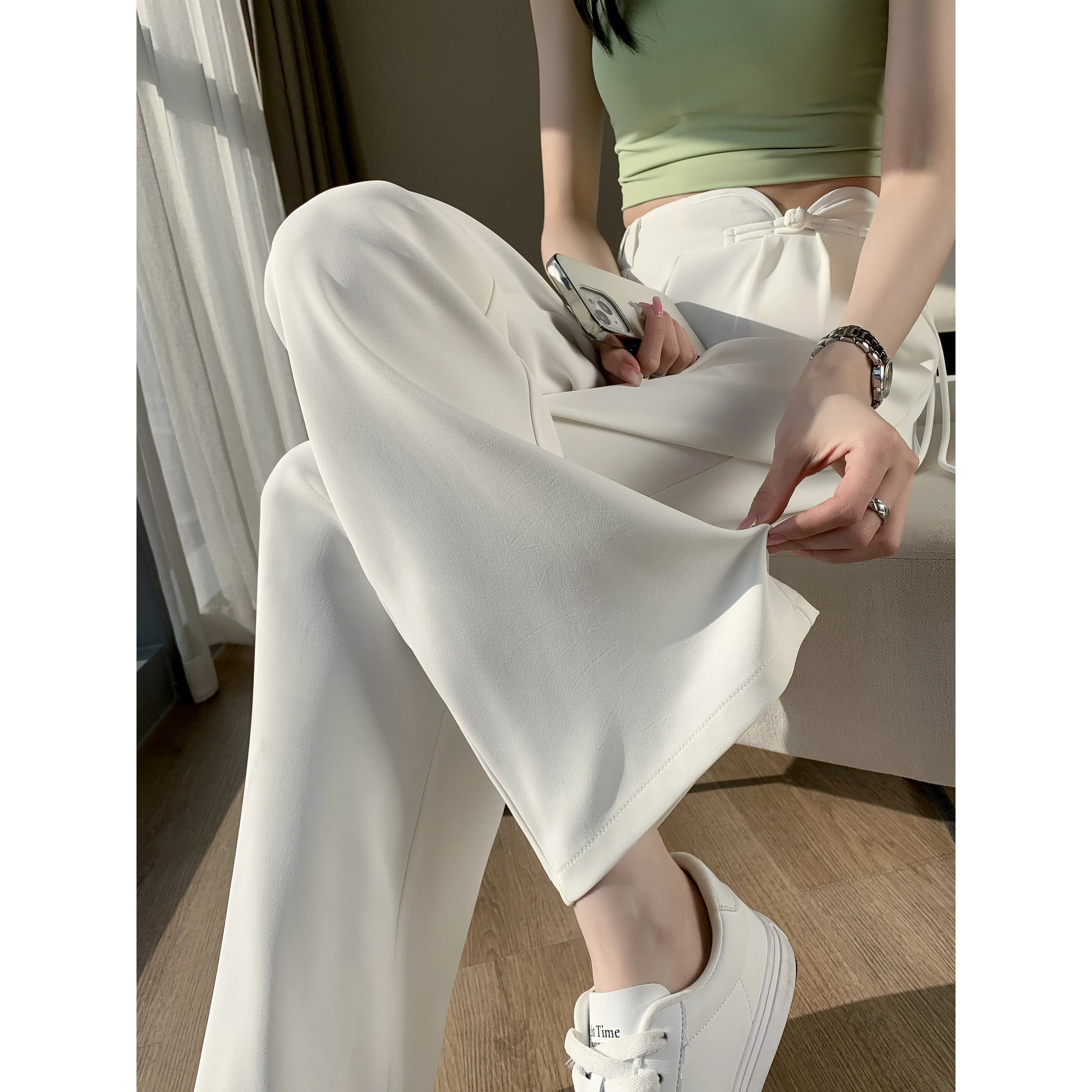 High-Waisted Niche Straight Leg Floor-Length Thin Design Pants