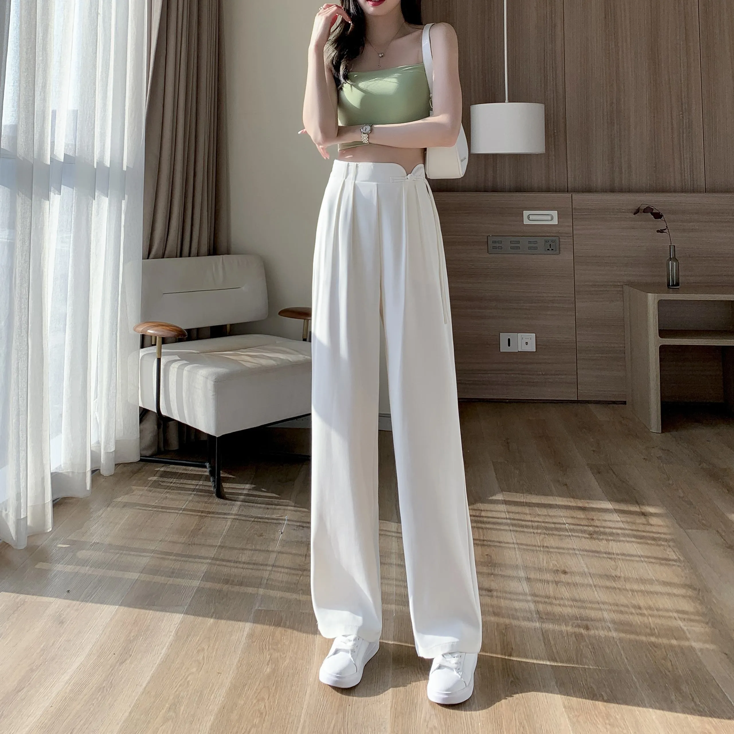 High-Waisted Niche Straight Leg Floor-Length Thin Design Pants