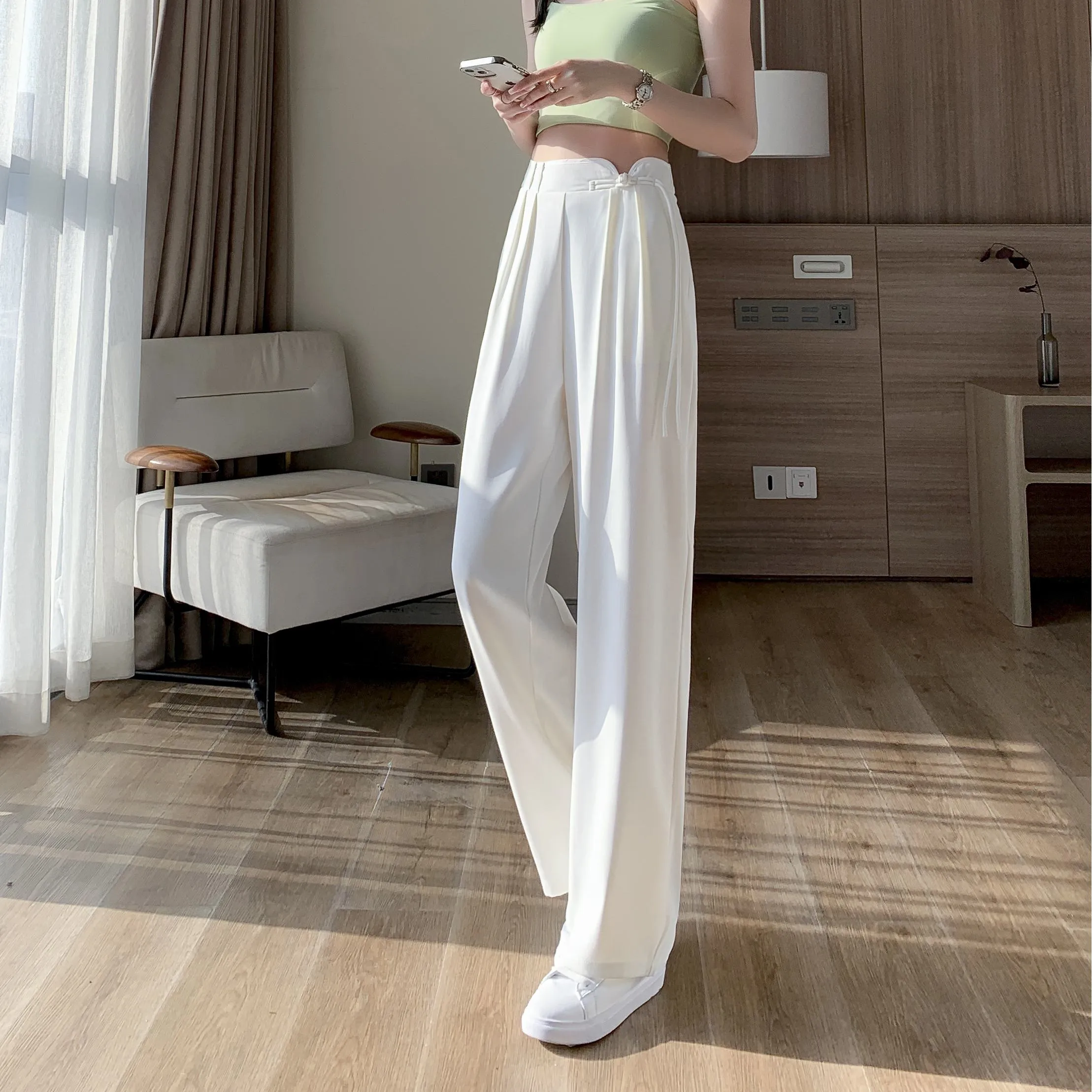 High-Waisted Niche Straight Leg Floor-Length Thin Design Pants