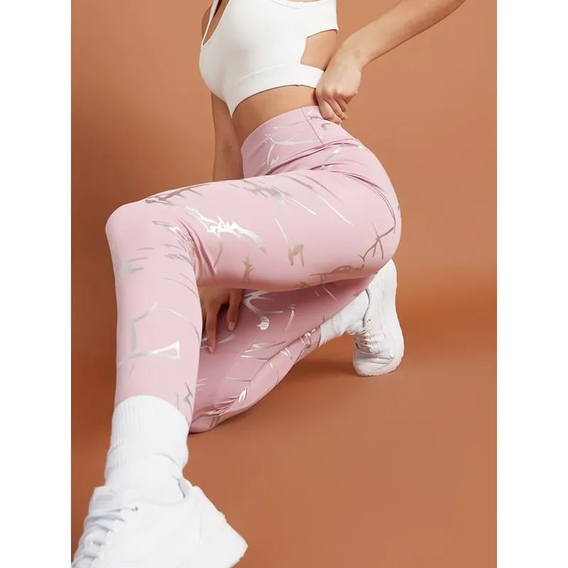 High-Waisted Offset Printing Print Fitness Yoga Sports Running Sports Leggings