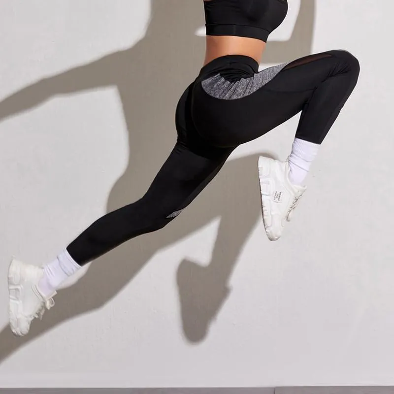 High-Waisted Yoga Tight-Fitting Elasticity Sports Patchwork Mesh Sports Leggings