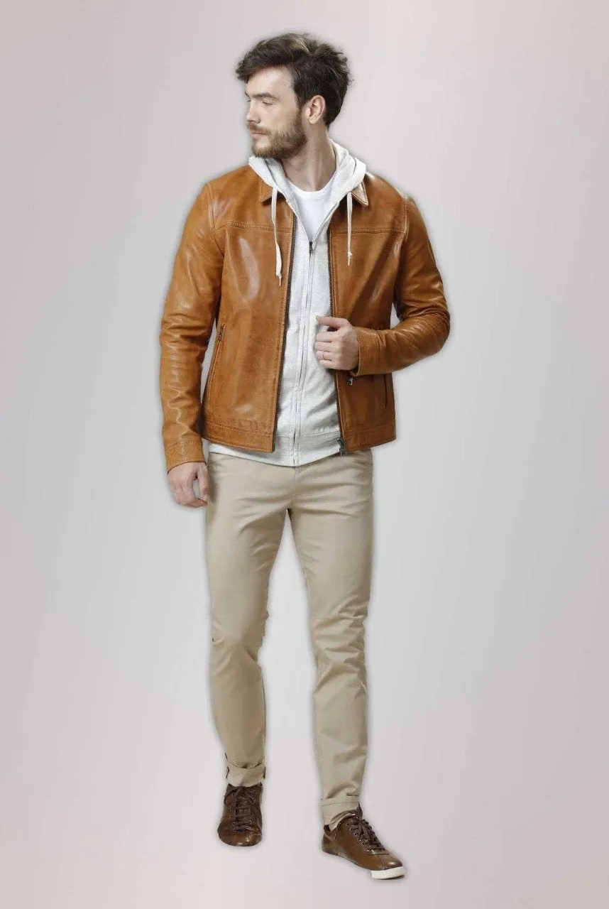 Impressive Camel Leather Jacket For Men | Winter Jacket