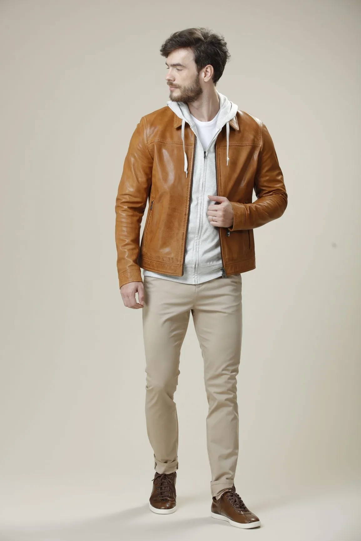 Impressive Camel Leather Jacket For Men | Winter Jacket