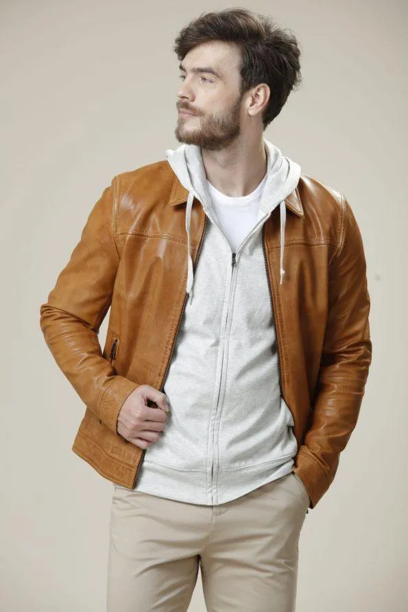 Impressive Camel Leather Jacket For Men | Winter Jacket