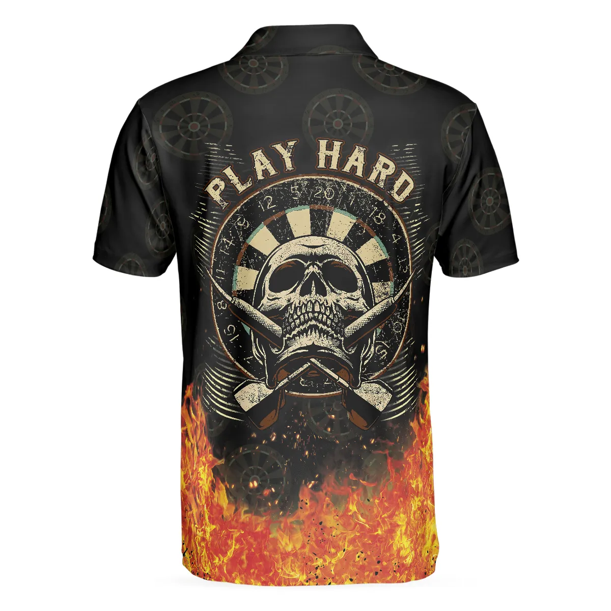 In Dart We Trust Short Sleeve Polo Shirt, Fire Play Hard Skull Polo Shirt, Cool Dart Shirt For Men