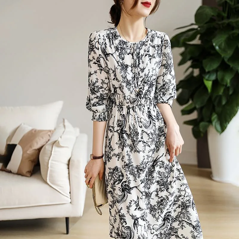 Ink Painting Floral Print Chic V-Neck Dress