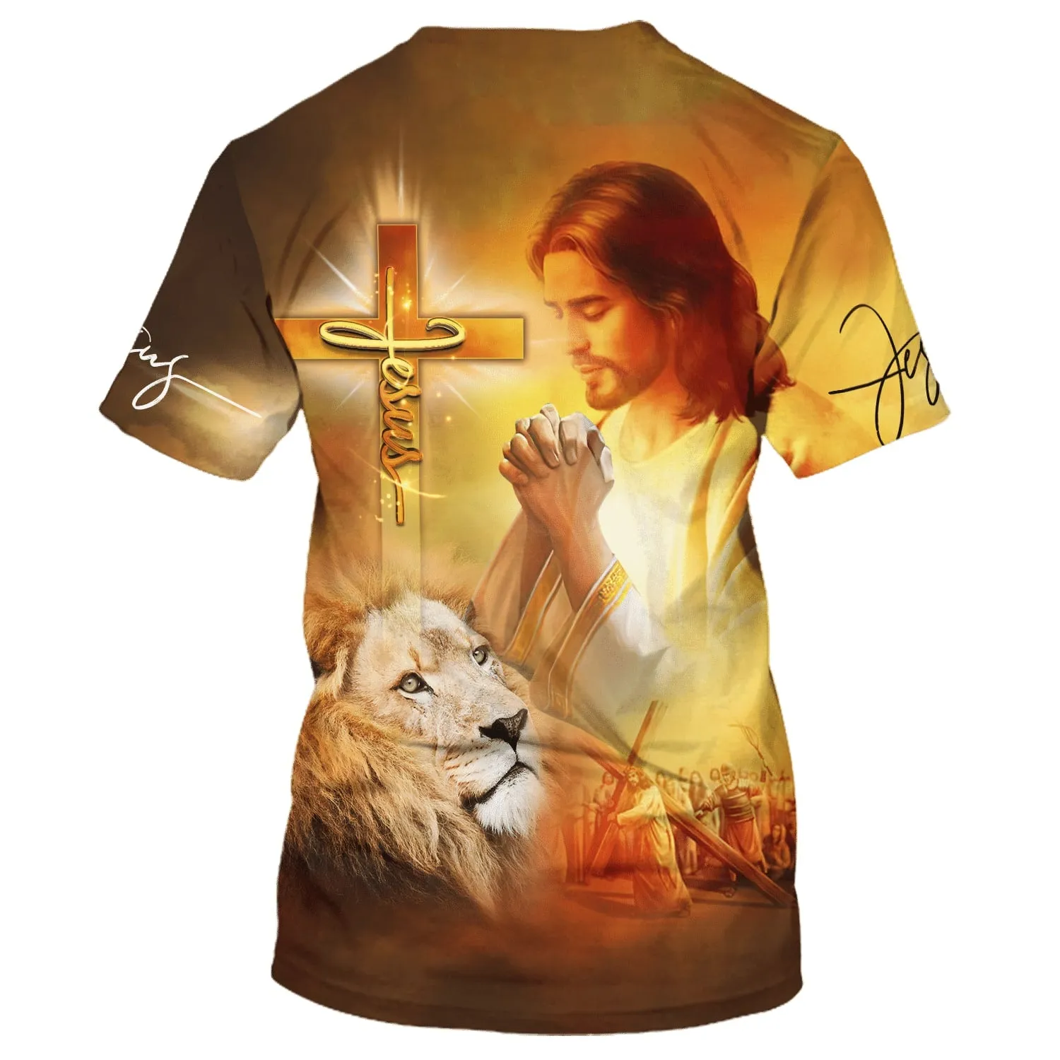 Jesus Pray And The Lion 3d All Over Print Shirt - Christian 3d Shirts For Men Women