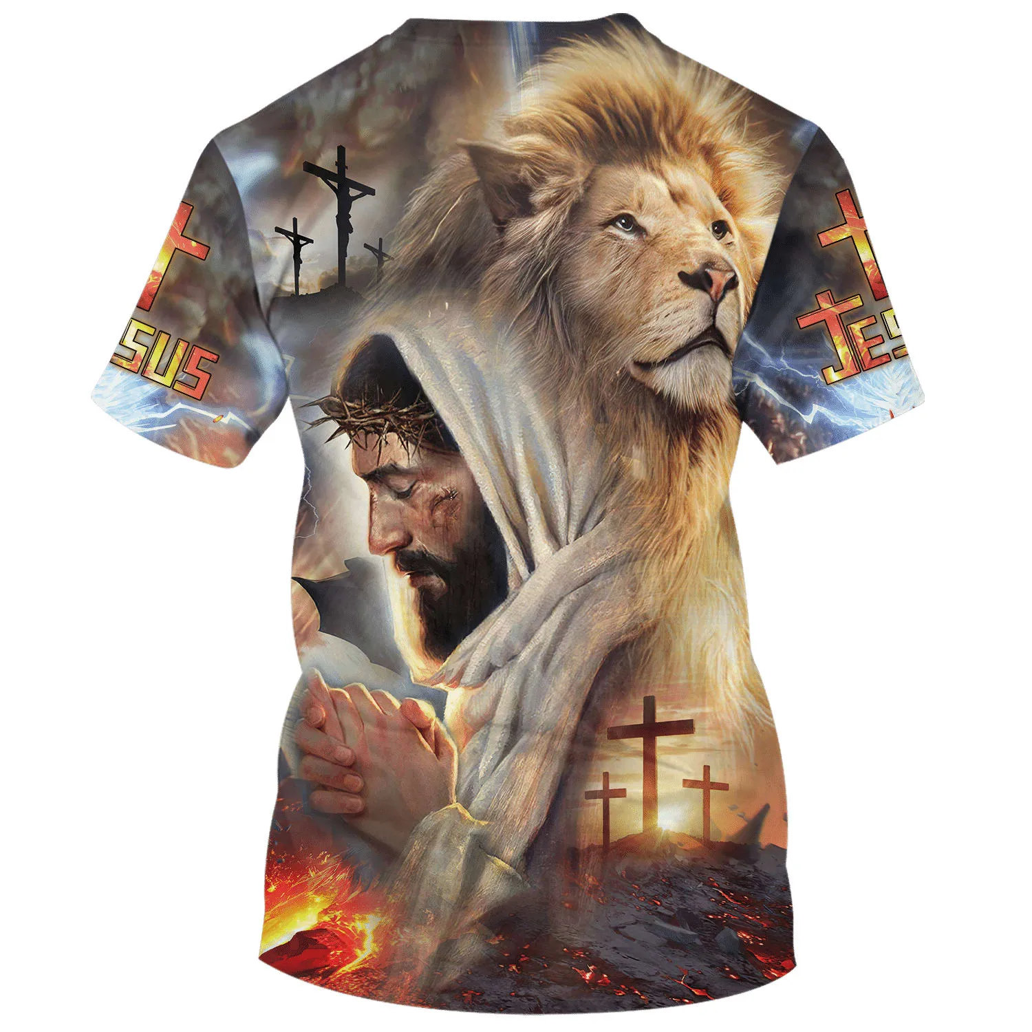 Jesus Prayer With Lion 3d Shirts - Christian T Shirts For Men And Women