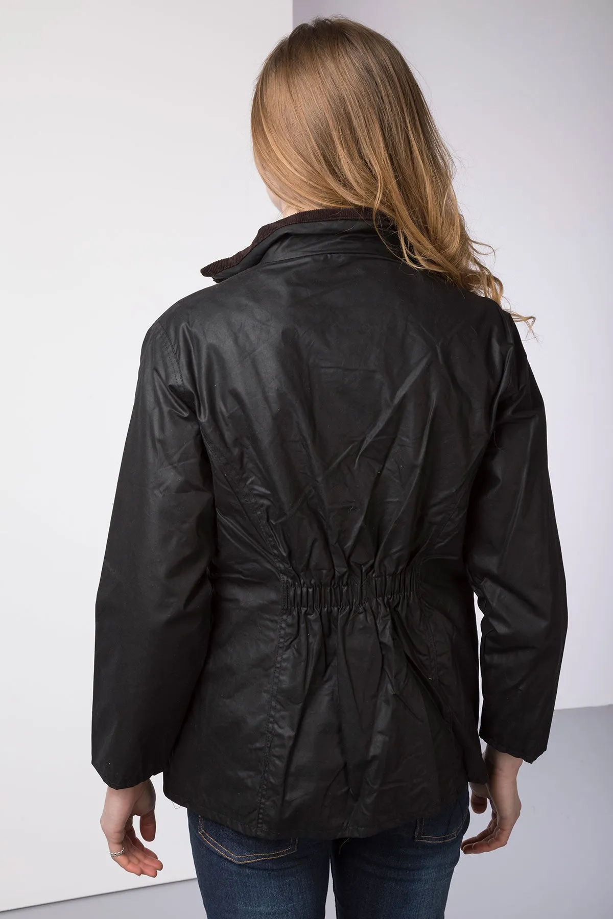 Ladies Wax Jacket with Elasticated Back