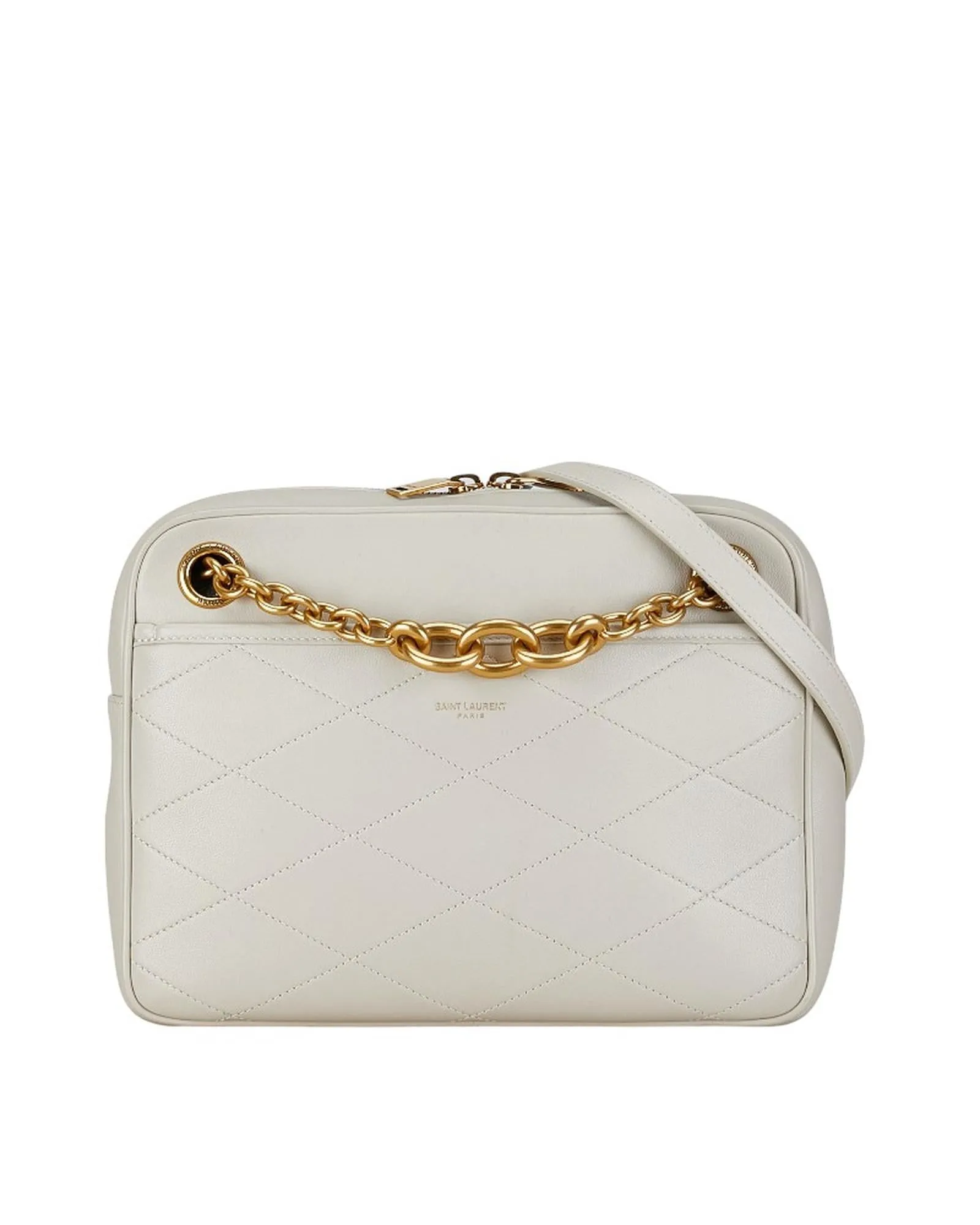 Leather Chain Bag in Grey by Yves Saint Laurent