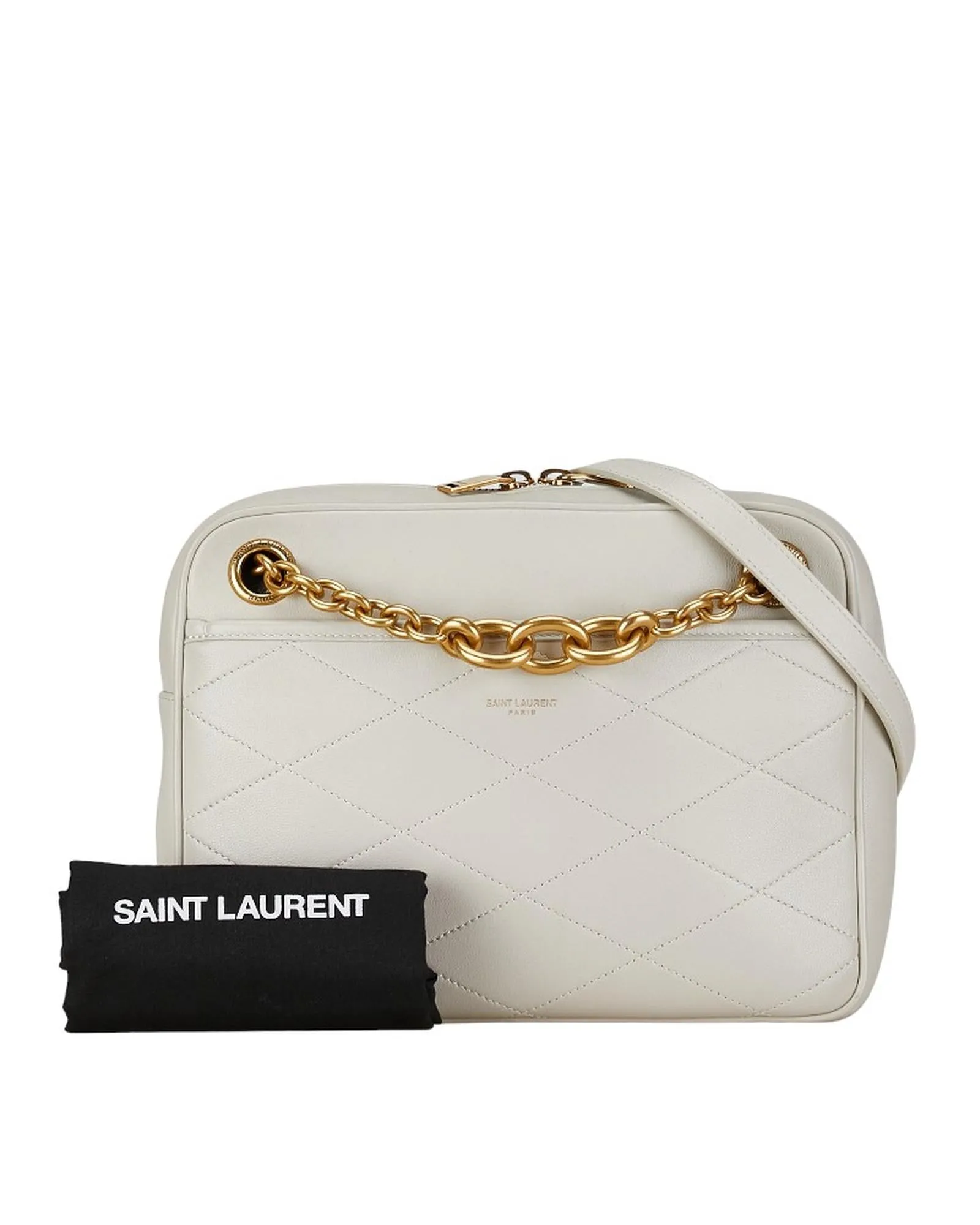 Leather Chain Bag in Grey by Yves Saint Laurent