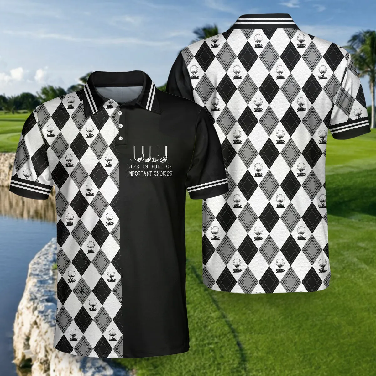 Life Is Full Of Important Choices Golf Polo Shirt, Black And White Golf Pattern Polo Shirt, Best Golf Shirt For Men Coolspod