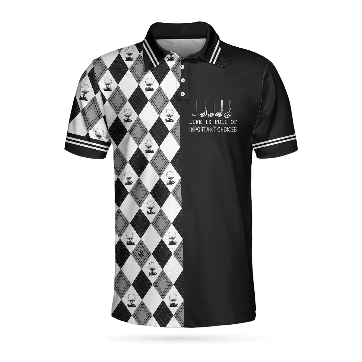 Life Is Full Of Important Choices Golf Polo Shirt, Black And White Golf Pattern Polo Shirt, Best Golf Shirt For Men Coolspod