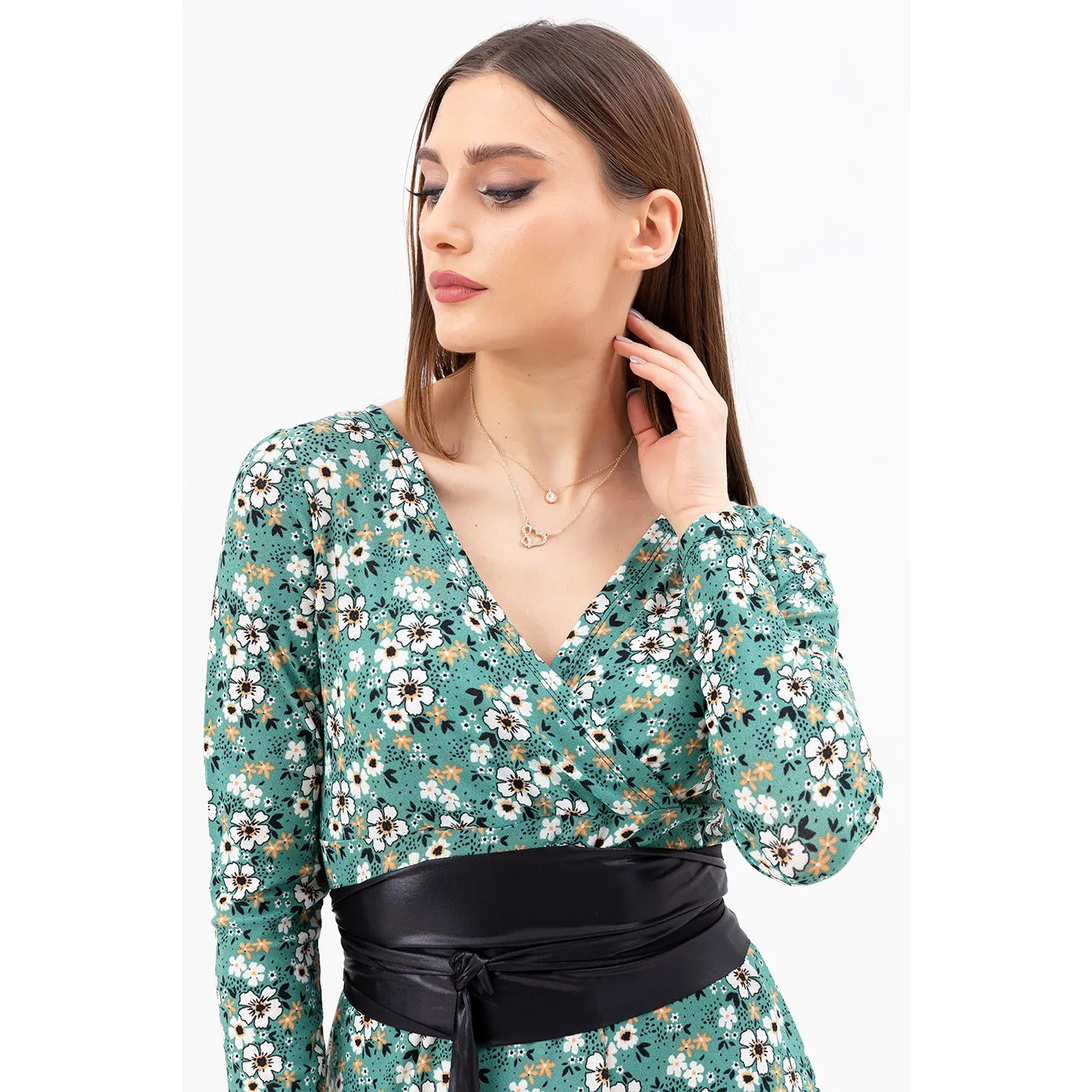 Light Green Double Breasted Collar Dress