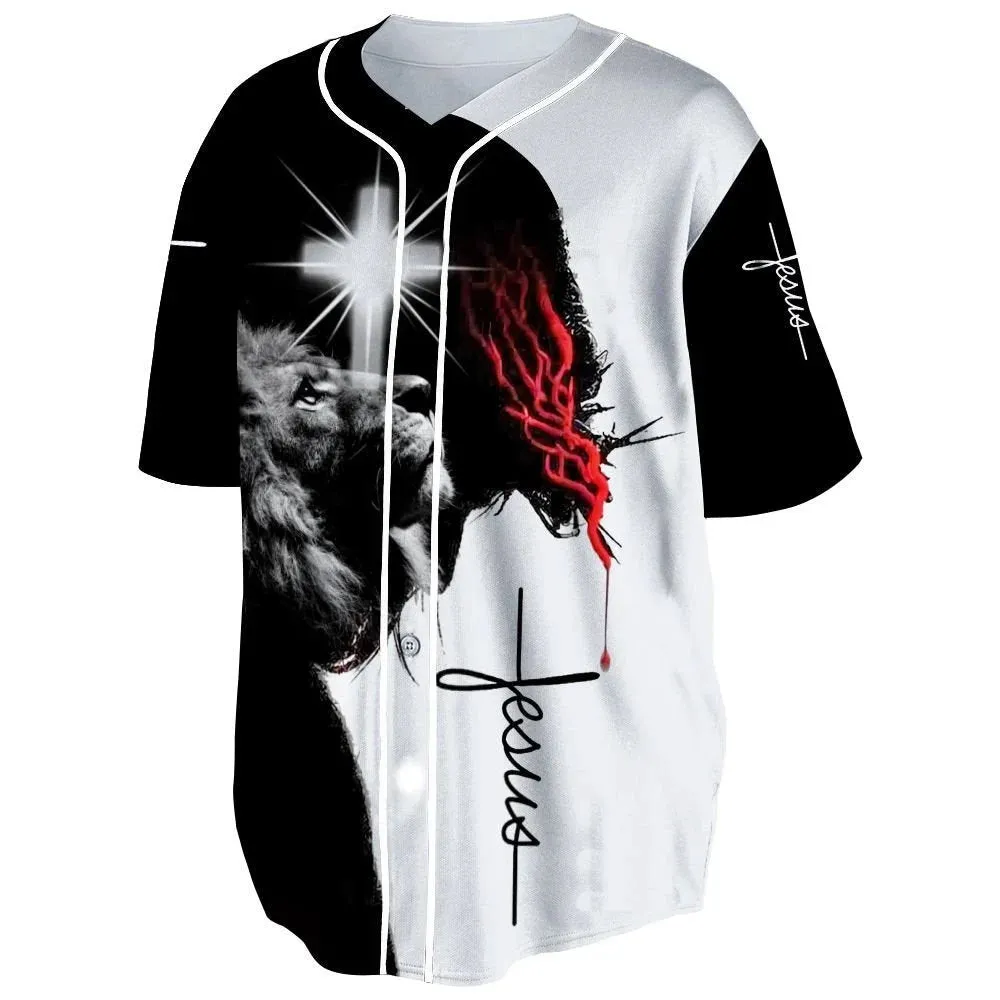 Lion Cross Custom Baseball Jersey - Personalized Jesus Baseball Jersey For Men and Women