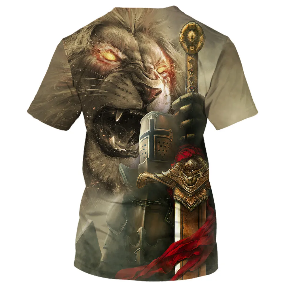 Lion Golden Knight 3d T-Shirts - Christian Shirts For Men&Women