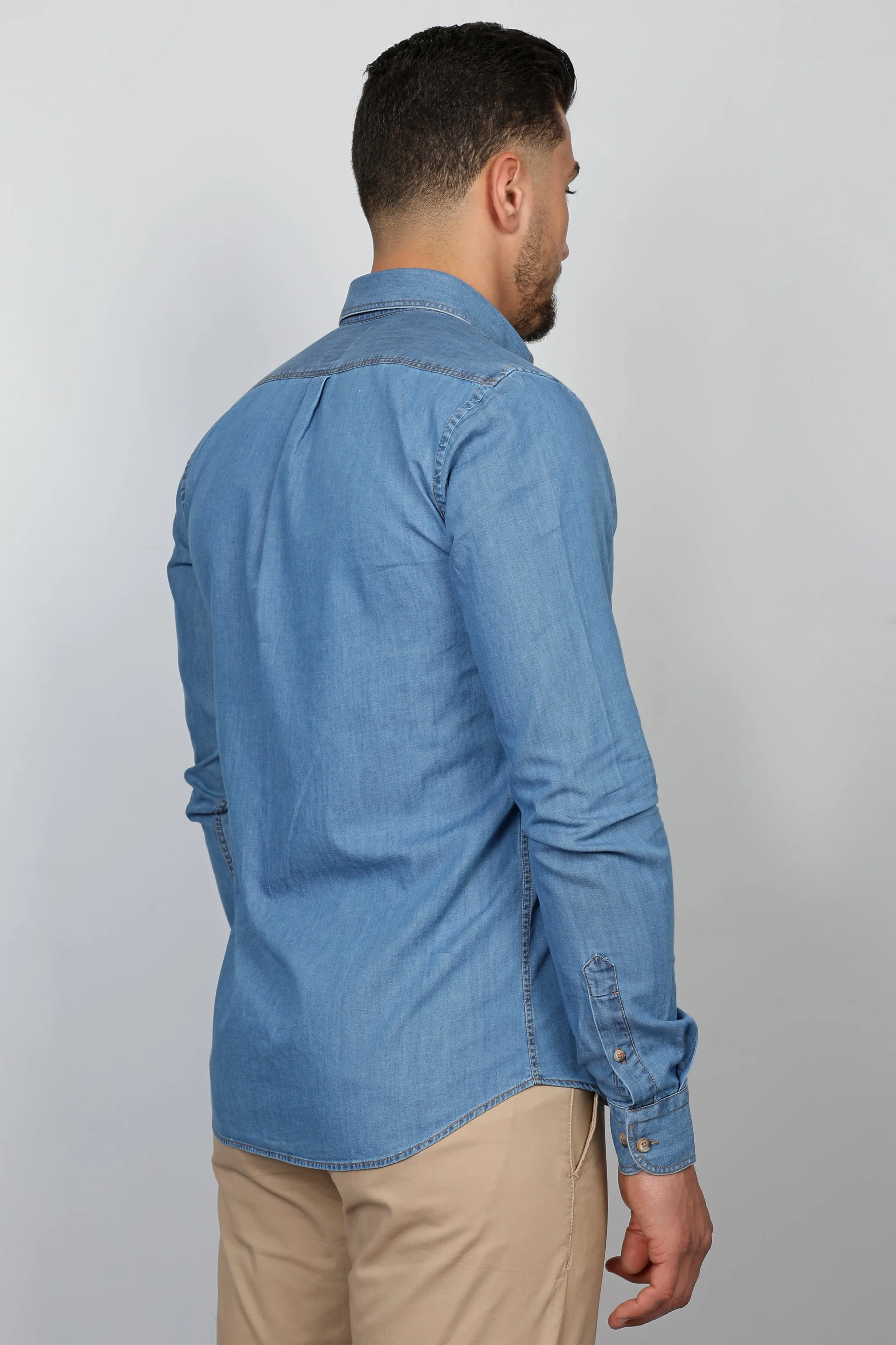 Long Sleeved Light Denim Blue Shirt