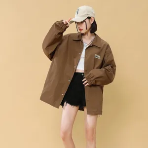 Loose-Fit Lapel Collar Solid Harrington Jacket