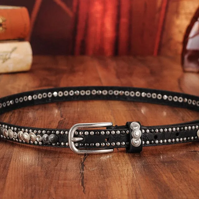 Luxury Genuine Leather Rivet Thin Punk Rock Belts