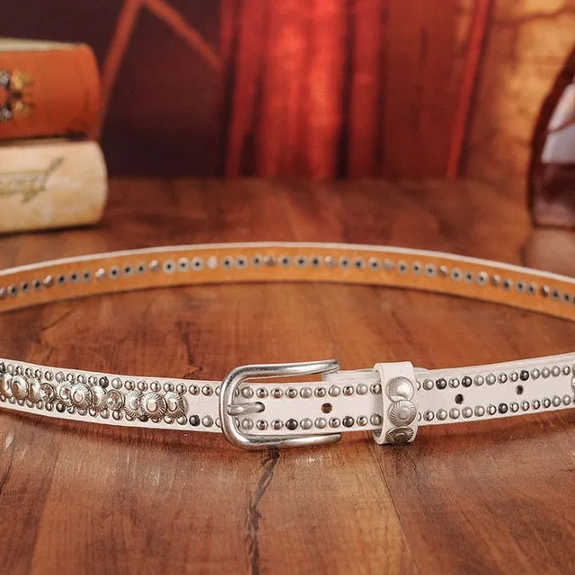 Luxury Genuine Leather Rivet Thin Punk Rock Belts