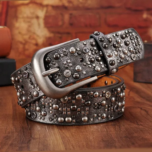 Luxury Genuine Leather Rivet Thin Punk Rock Belts