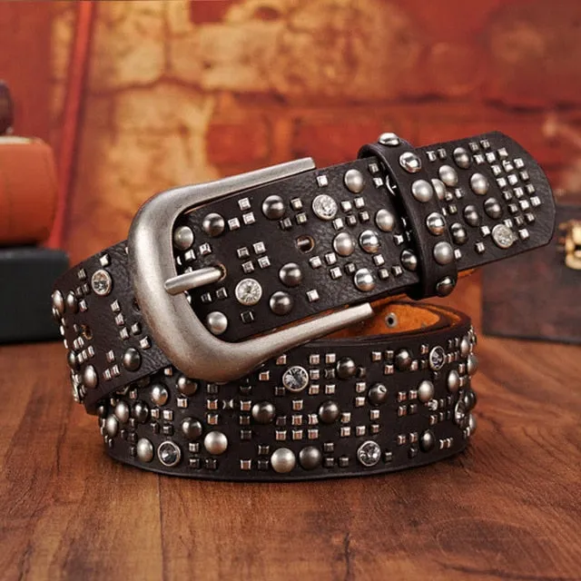 Luxury Genuine Leather Rivet Thin Punk Rock Belts