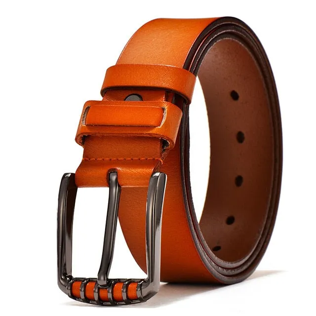 Luxury Vintage Genuine Leather High Quality Pin Buckle Belt