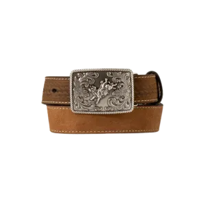 M&F Boy's 3D Western Basketweave Tabs Bull Rider Buckle Belt