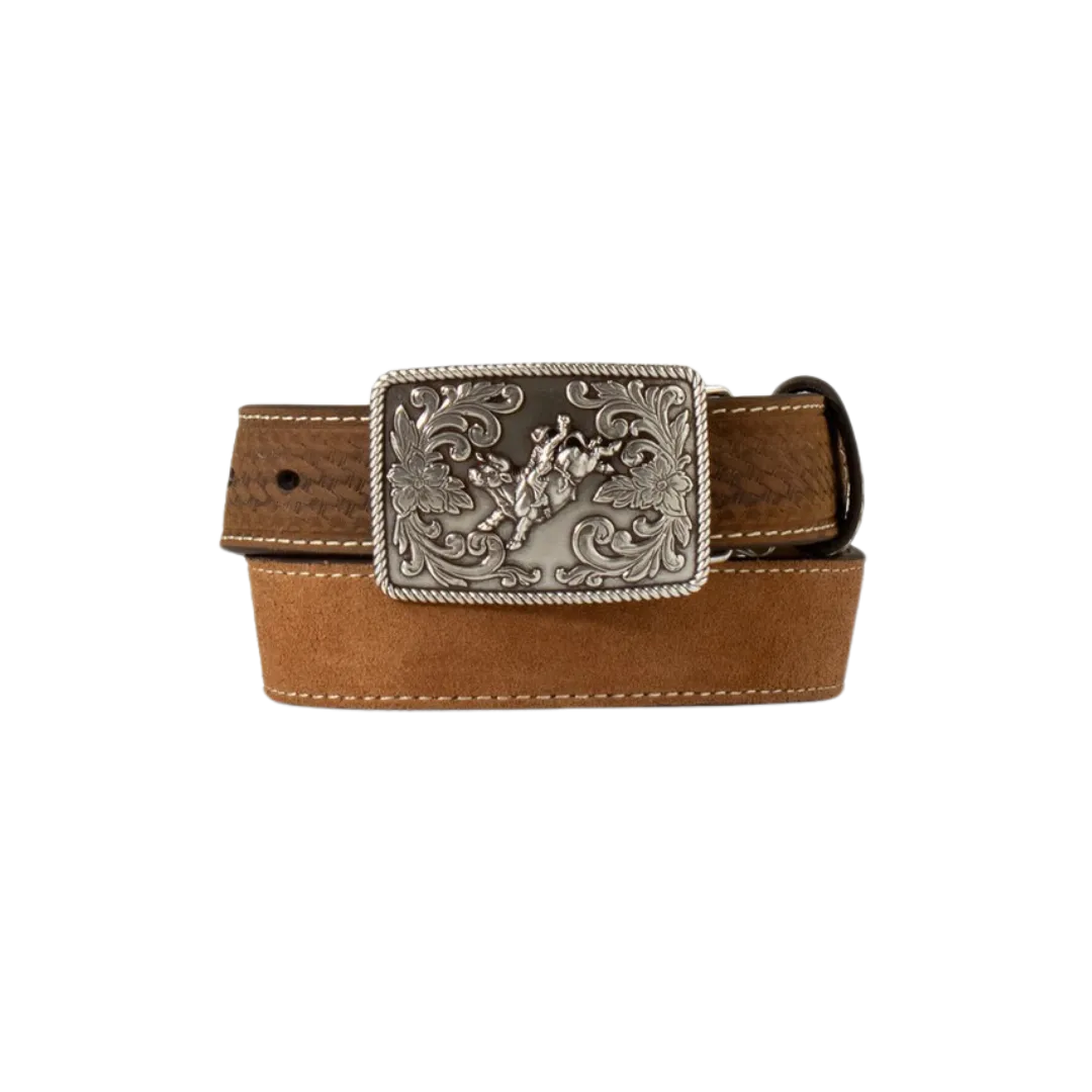 M&F Boy's 3D Western Basketweave Tabs Bull Rider Buckle Belt