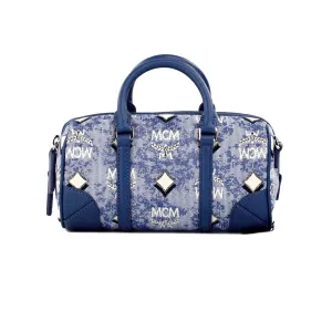 MCM Boston Mini Blue Vintage Jacquard Satchel Crossbody Bag