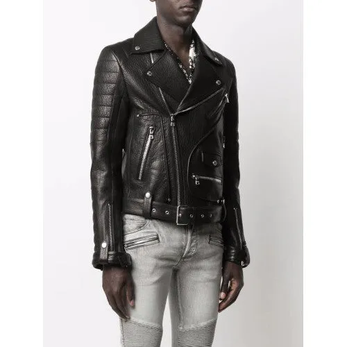 Men Biker Leather Jackets: Balmain