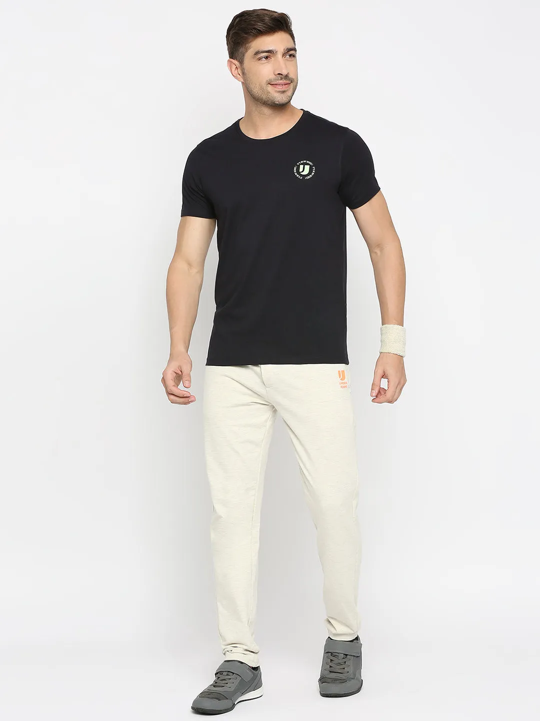 Men Premium Navy Cotton Round Neck Plain Tshirt- Underjeans By Spykar