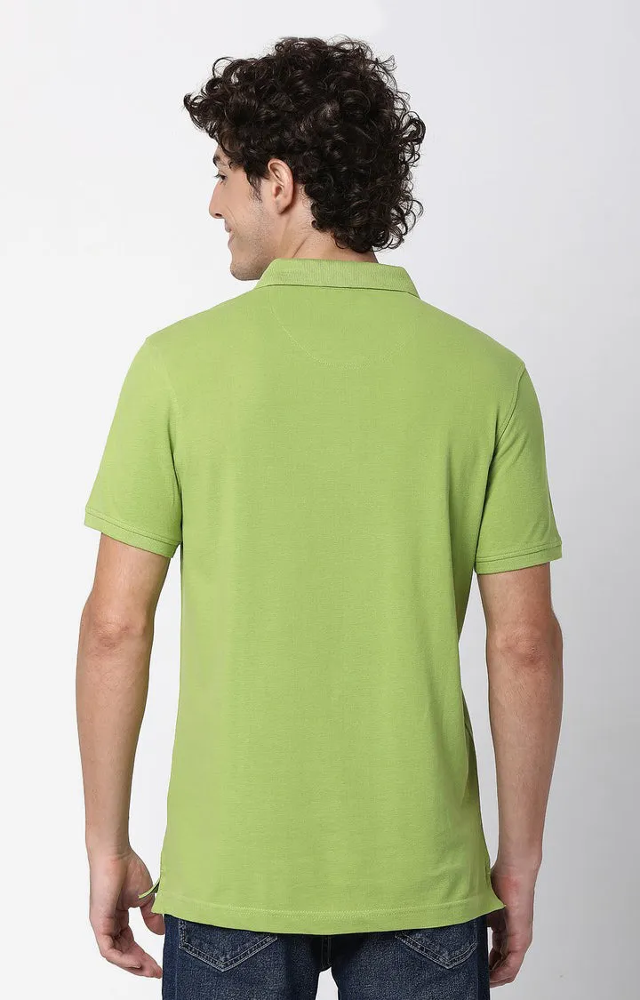 Men Premium Spinach Green Cotton Polo T-Shirts- Underjeans By Spykar