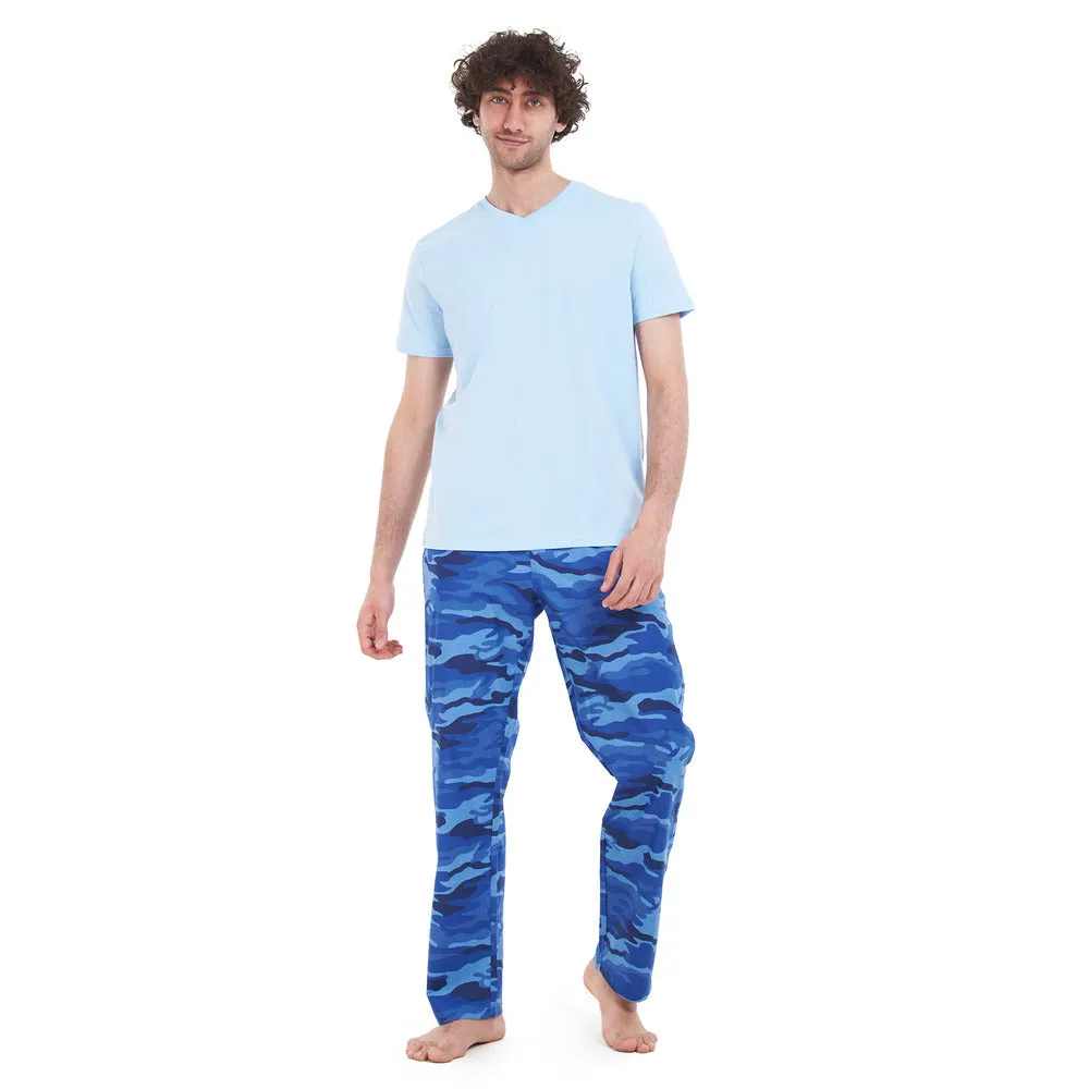 Men summer pajama set Baby Blue T-shirt   Blue Camouflage pants