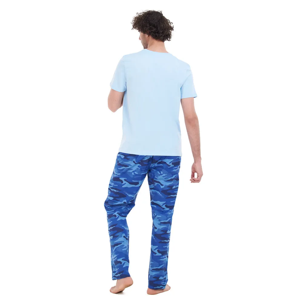 Men summer pajama set Baby Blue T-shirt   Blue Camouflage pants