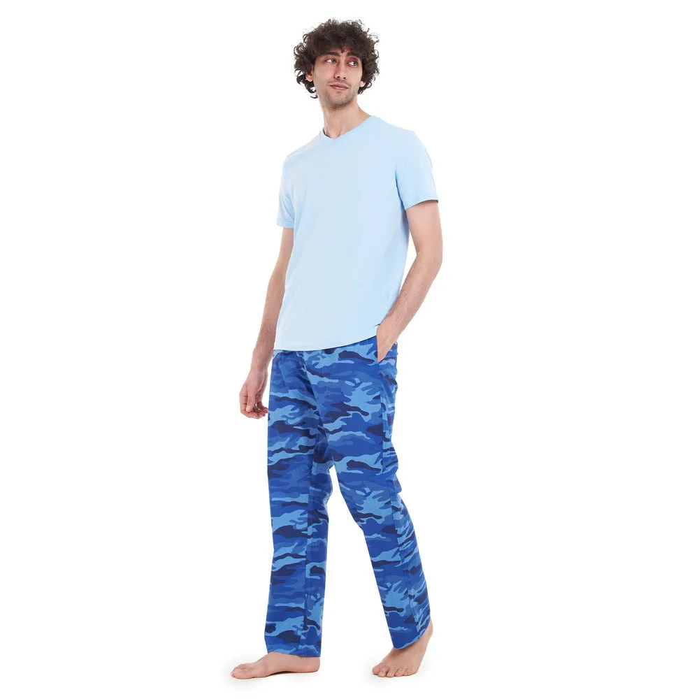 Men summer pajama set Baby Blue T-shirt   Blue Camouflage pants