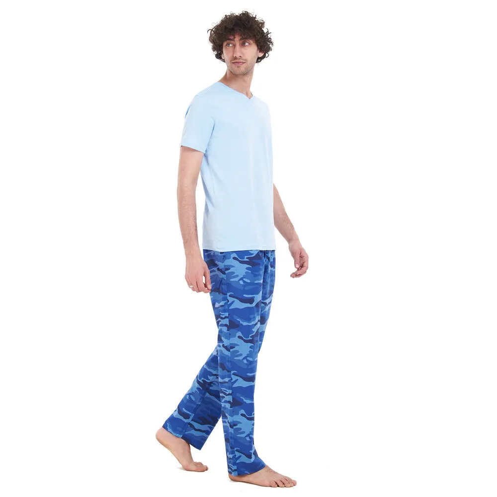 Men summer pajama set Baby Blue T-shirt   Blue Camouflage pants