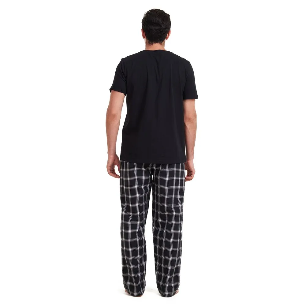 Men summer pajama set Black T-shirt   Black x Grey checkered pants