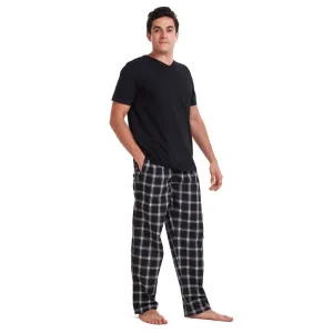 Men summer pajama set Black T-shirt   Black x Grey checkered pants