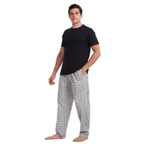 Men summer pajama set Black T-shirt   White x Black checkered pants