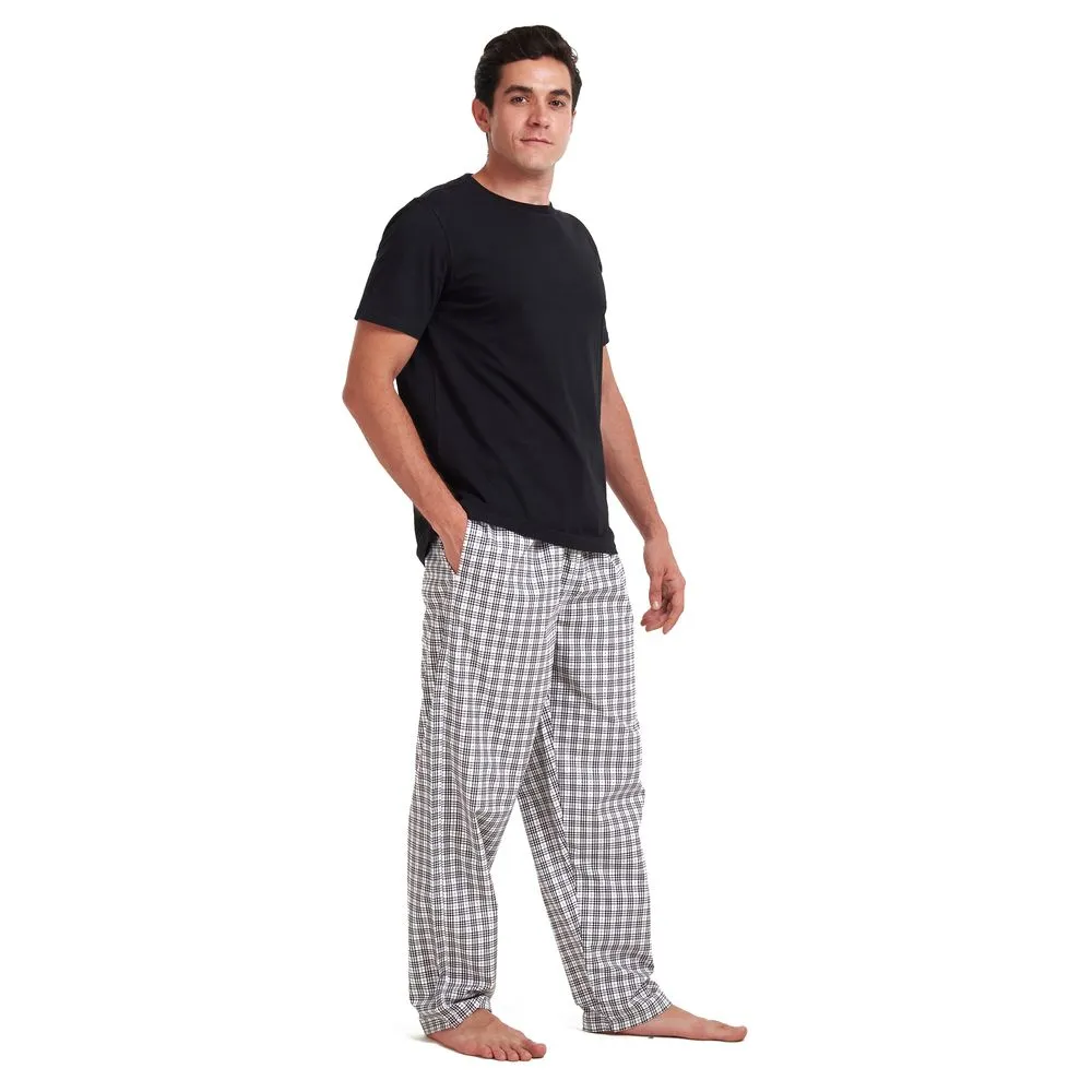 Men summer pajama set Black T-shirt   White x Black checkered pants